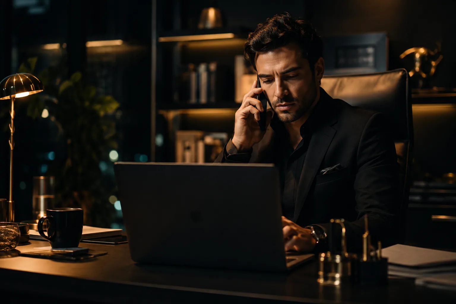 Business owner on a phone call in an office